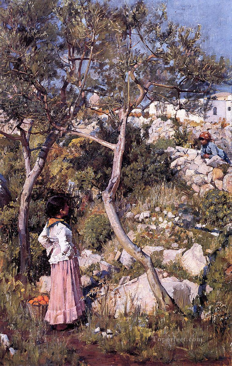 Two Little Italian Girls by a Village Greek John William Waterhouse Oil Paintings